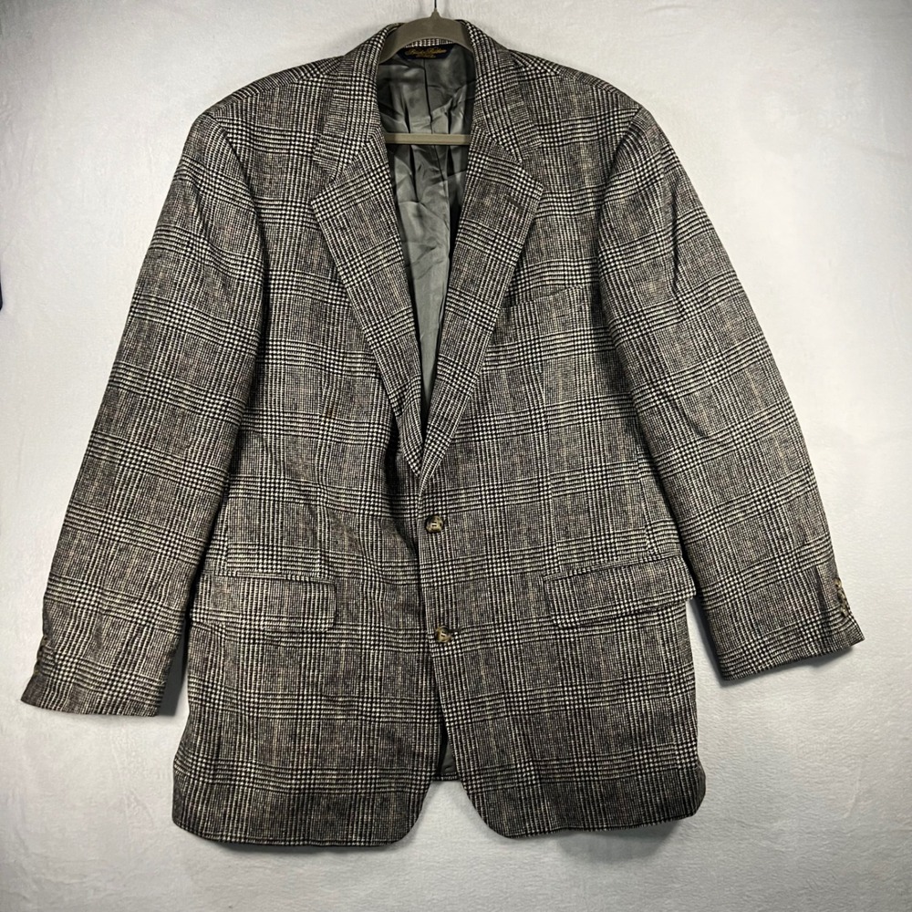 Brooks Brothers Mens 100% Camel Hair Glen Plaid Sport Coat Blazer Grey Black
